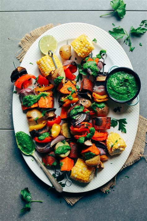 Grilled Veggie Skewers with Magic Green Sauce | Minimalist Baker