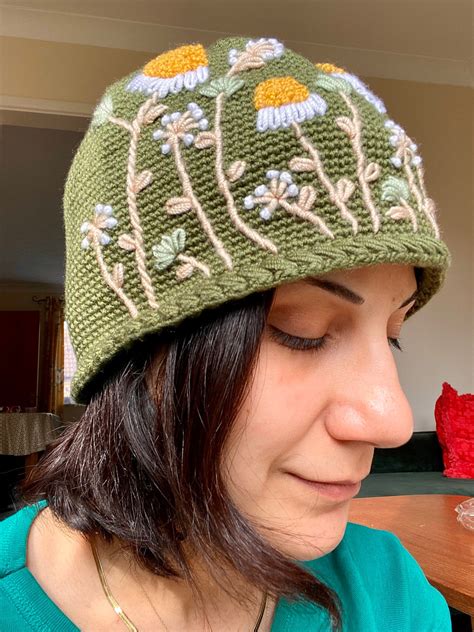 Daisy Crochet Army Green Hat Knitted Flower Hat Winter - Etsy