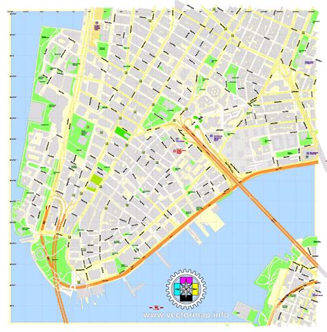 Financial District of New York City Printable Map extra detailed exact vector City Plan full ...