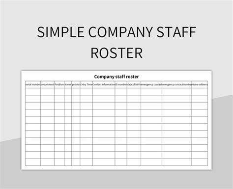 Simple Company Staff Roster Excel Template And Google Sheets File For Free Download - Slidesdocs