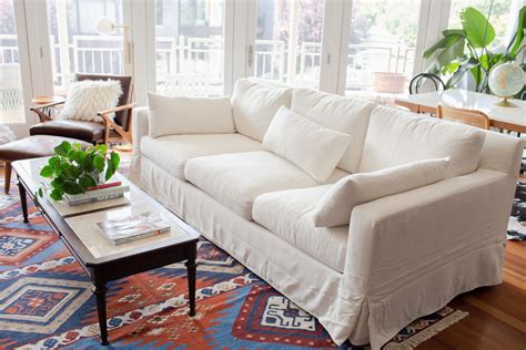 Pottery Barn York Sofa–3 cushion, square arm, slipcovered in Sunbrella Ivory Performance ...