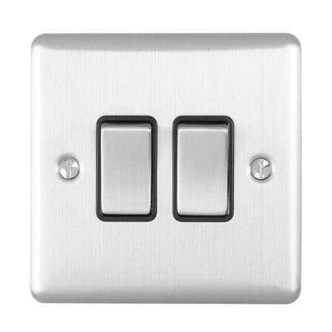 Revive Twin Light Switch - Satin Steel | Victorian Plumbing UK