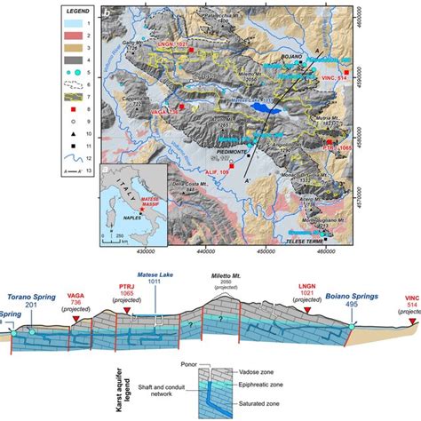 a Map of Italy and b geological sketch of the Matese karst area. Legend... | Download Scientific ...