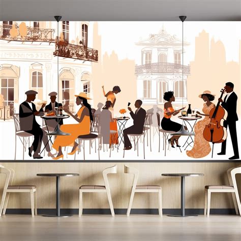 Cafe Wallpaper, Street Art Cafe Wall Mural, People Drinking Coffee ...