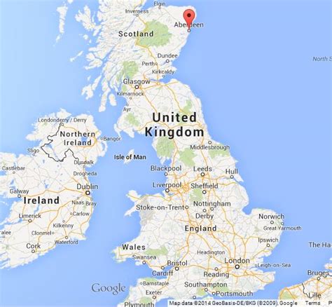 Aberdeen on Map of UK