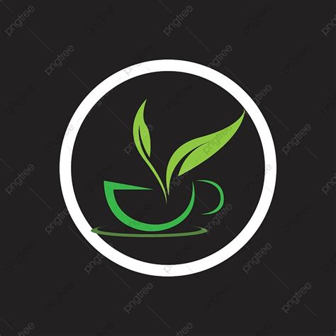 Pucuk Daun Teh Hijau Organik Cangkir Ide Desain Logo Daun Dengan Latar Belakang Hitam, Minum ...