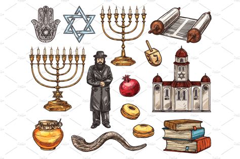 Judaism religion symbols, sketch | Illustrations ~ Creative Market