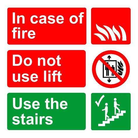 In case of fire Do not use lift Use the stairs sign Fire safety signs ...