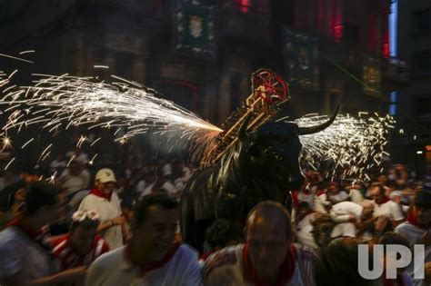 Photo: The fire bull emits sparks at the San Fermin Festival 2023 - PDH2023071151 - UPI.com