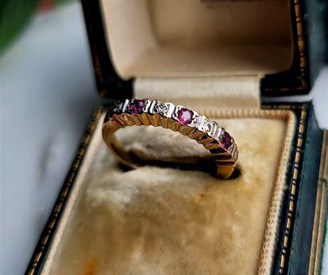 Vintage 9ct Gold Ruby Diamond Eternity Ring. 9ct Gold Diamond Ring. 9ct Gold Ruby Ring LAYAWAY ...