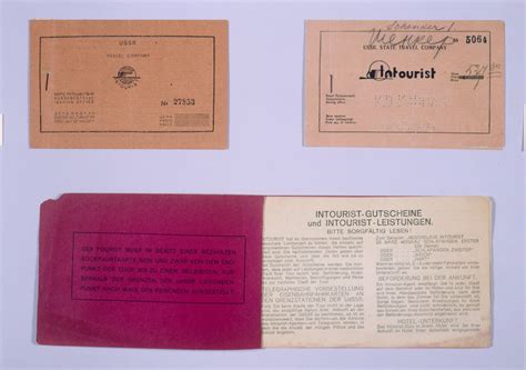 Composite photograph of three intourist tickets for the Trans-Siberian railway to Vladivostok ...