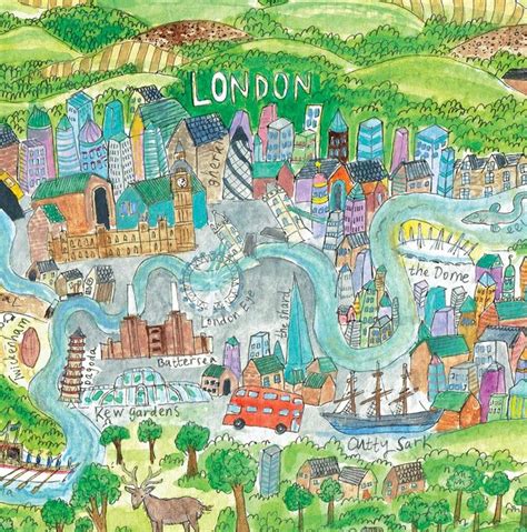 Illustrated Map of the River Thames, Map Illustration, Map Art, The Thames, London Map, Travel ...