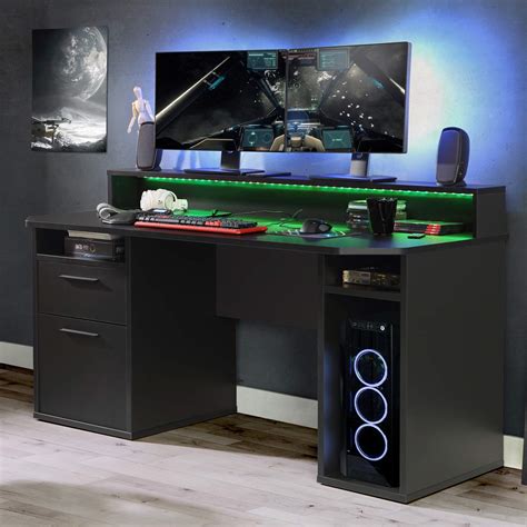RestRelax - Warrior Gaming Desk UK's #1 Gaming Desk With LED Lights 160CM x 91CM x 72CM Computer ...