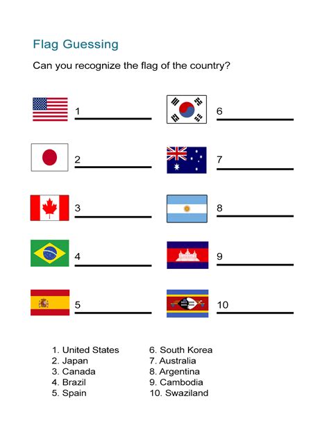 Flags Of The World Picture Quiz Printable | World flags with names ...