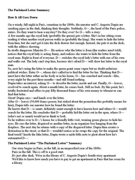 The Purloined Letter Summary | PDF | C. Auguste Dupin | The Murders In ...