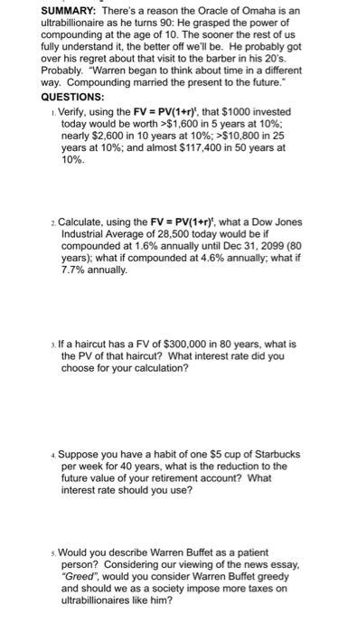 Solved SUMMARY: There's a reason the Oracle of Omaha is an | Chegg.com