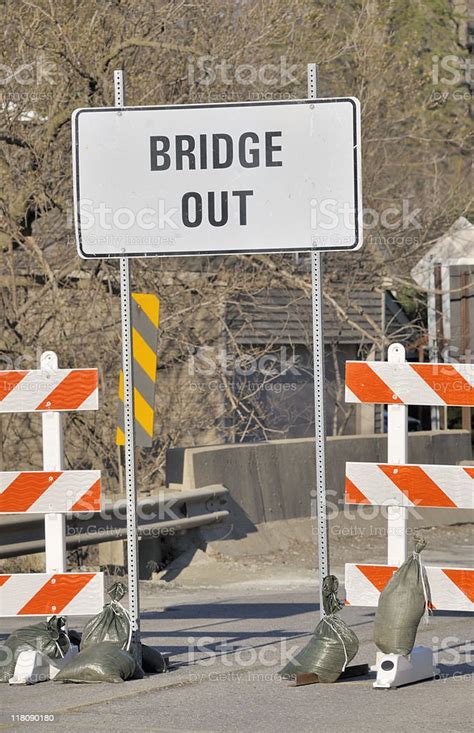 Bridge Out Sign Stock Photo - Download Image Now - Color Image, Damaged, Destruction - iStock