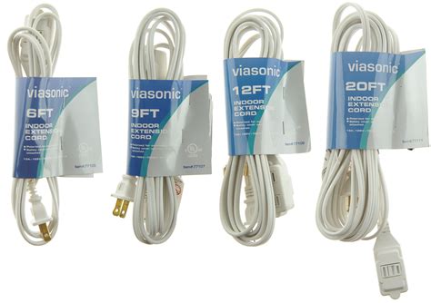 Viasonic Indoor Extension Cord Multi-Pack UL-listed - 6 FT, 9 FT, 12 FT, 20 FT - 4 PACK ...