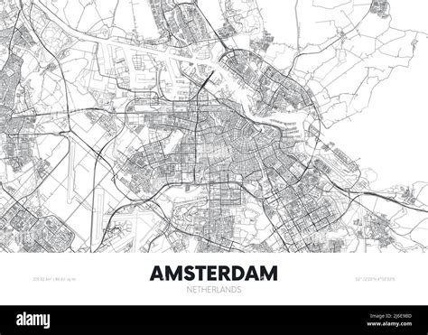 City map Amsterdam Netherlands, travel poster detailed urban street plan, vector illustration ...