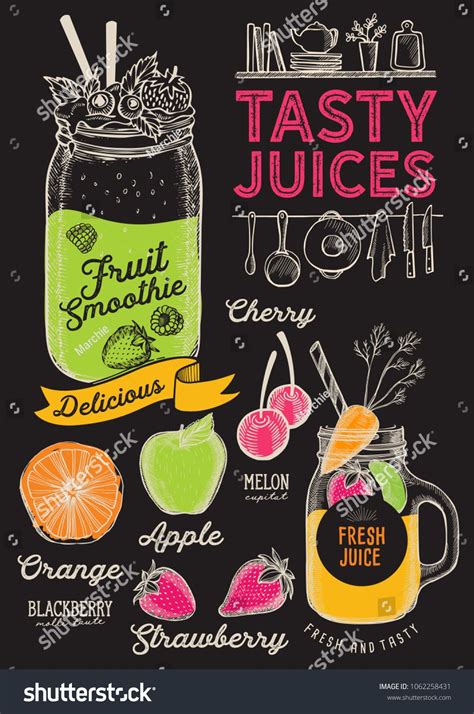 Juice and smoothie restaurant menu. Vector drink flyer for bar and cafe ...