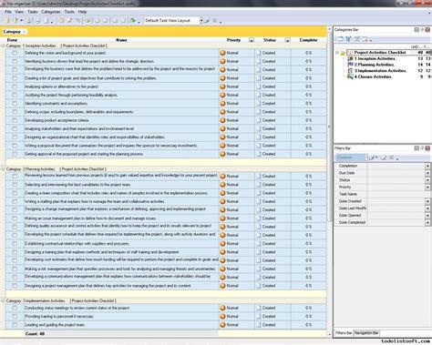 Project Activities Checklist - To Do List, Organizer, Checklist, PIM ...