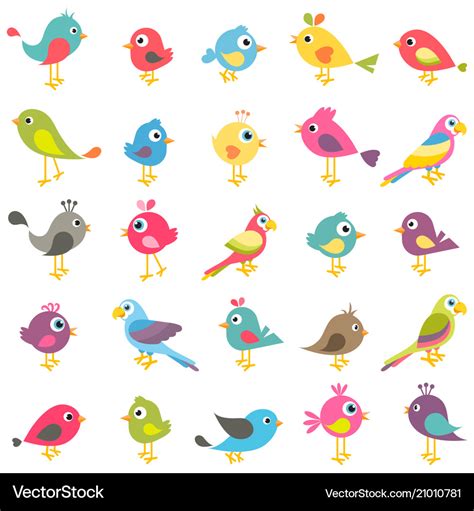 Set of cute cartoon birds Royalty Free Vector Image