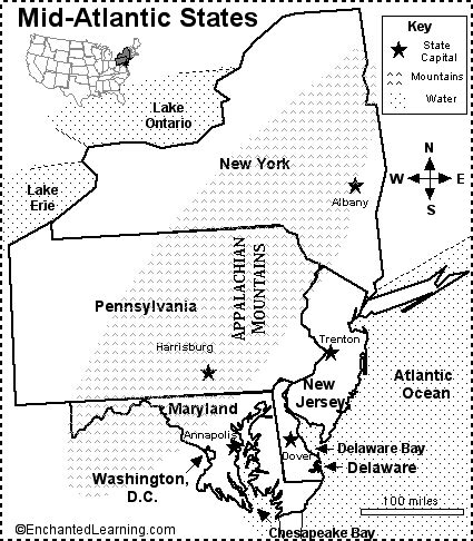 Mid-Atlantic States Map/Quiz Printout - EnchantedLearning.com