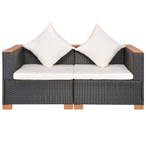 2 Seater Rattan Garden Sofa Set Brown Black Sofa Cushioned Outdoor ...