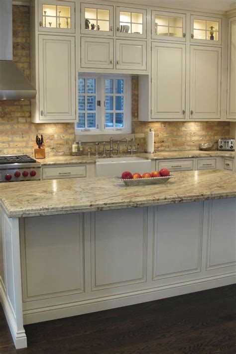 White Washed Brick Backsplash Cabinets Typhoon Bordeaux Granite ...