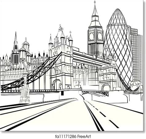 black and white drawing of the london skyline