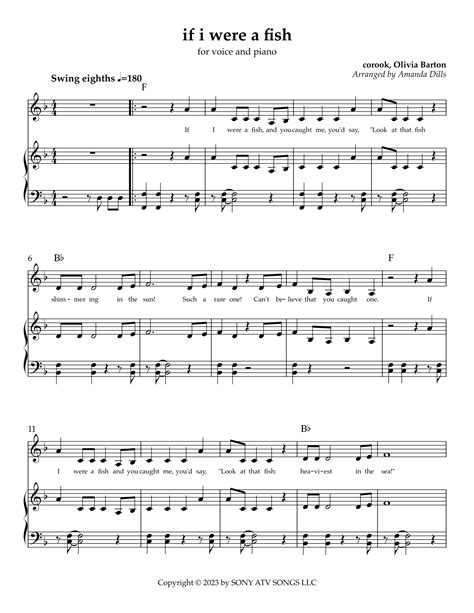 If I Were A Fish (arr. Amanda Dills) by Corook Sheet Music for Piano & Vocal at Sheet Music Direct