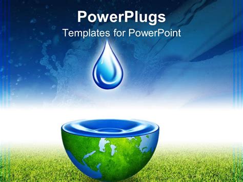 PowerPoint Template: Water drop above half globe holding water with ...
