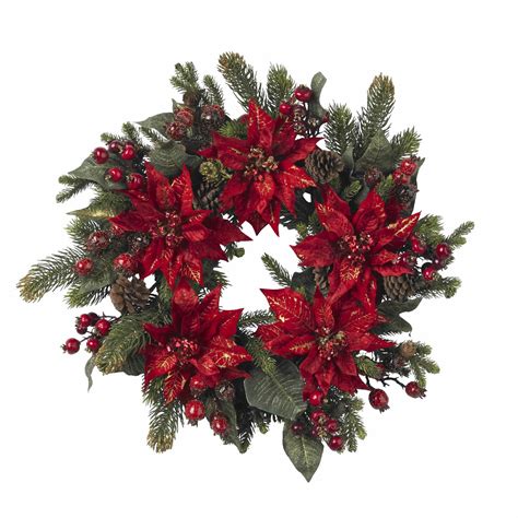 24 inch Poinsettia and Berry Wreath | 4919