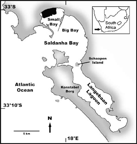 Map of Saldanha Bay/Langebaan Lagoon System on the west coast of South ...