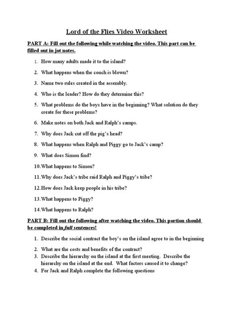 Lord Of The Flies Symbolism Worksheet Pdf