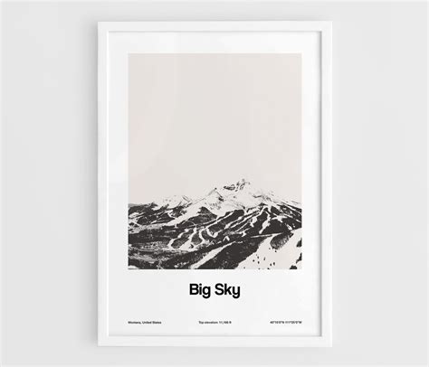 Big Sky Print, Big Sky Skyline Poster Custom Winter Town, Big Sky ...