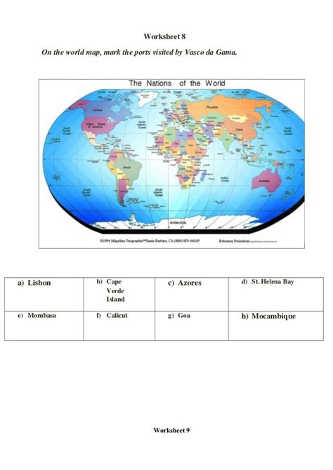 Worksheets on Locating Places on a Map -Geography and History