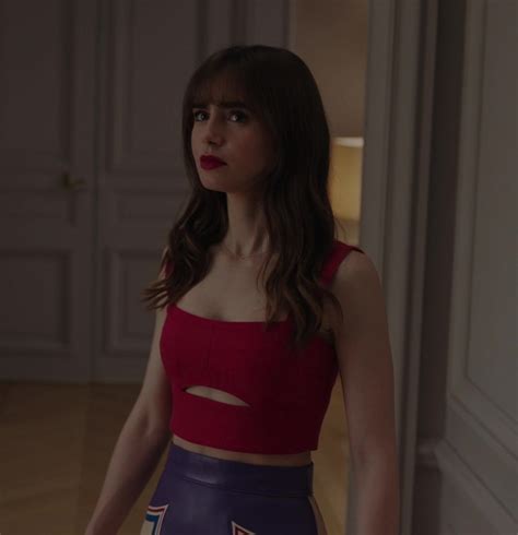 Red Cut Out Crop Top of Lily Collins as Emily Cooper in Emily in Paris