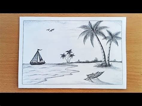 Pencil Beach Sunset Sketch - img-super