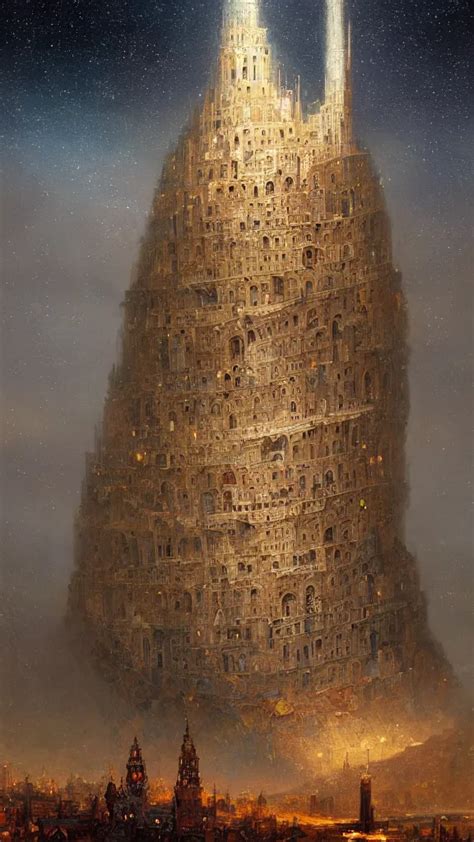 a beautiful painting of the tower of babel, at night | Stable Diffusion