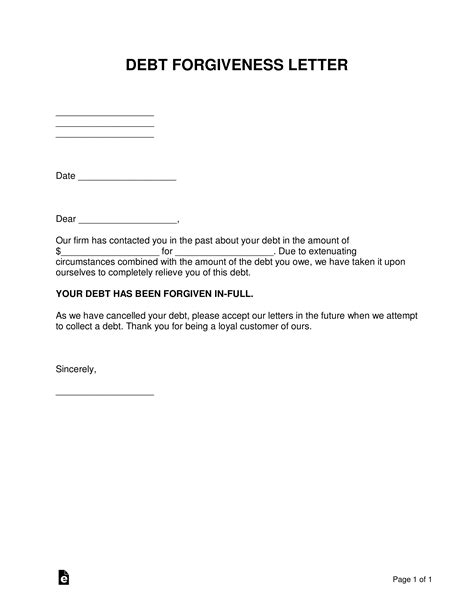 Free Debt Forgiveness Letter Template | Sample - PDF | Word – eForms