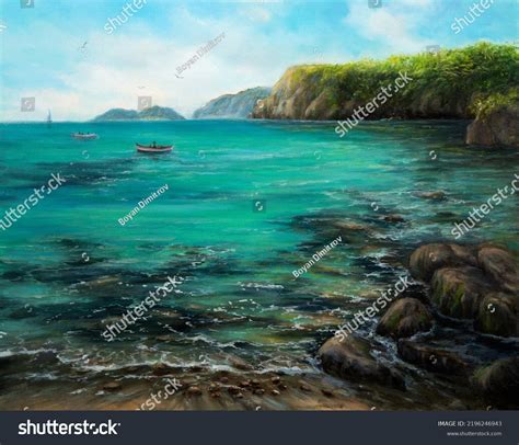 Original Oil Painting Ocean Cliffs On Stock Illustration 2196246943 ...