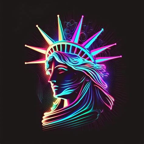 Premium Photo | Neon style statue of liberty illustration. new york,