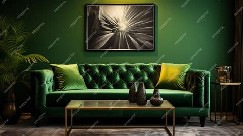 Premium AI Image | Green Tufted Velvet Chesterfield Sofa and Poster