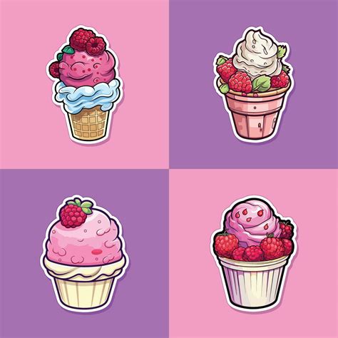 raspberry white chocolate ice cream sticker cool colors clip art illustration collection ...