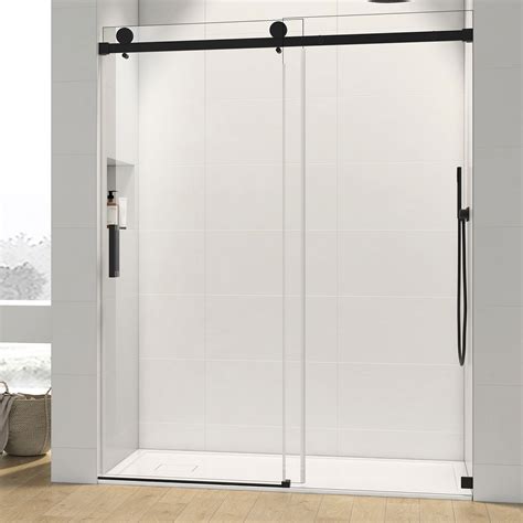 Crecent 3/8" Frameless Single Sliding Glass Shower Door, Matte Black - 60"W x 76"H