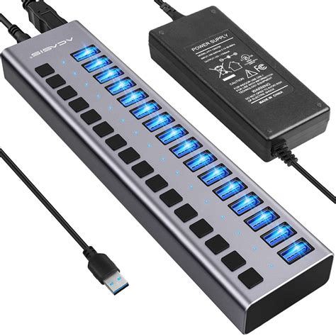 Powered USB Hub - ACASIS 16 Ports 90W USB 3.0 Data Hub - with Individual On/Off Switches and 12V ...