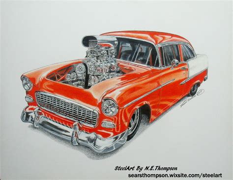 Traditional Art | SteelArt By N.E.Thompson | 55 chevy, Car drawings, Car