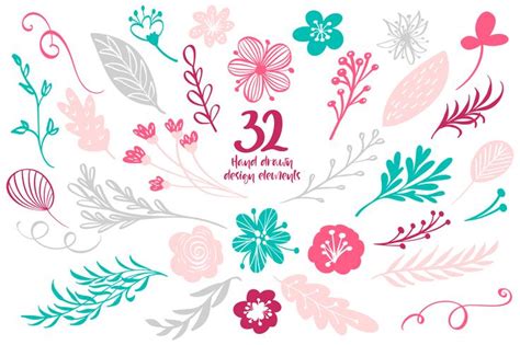 Set of Spring Floral Decor. Vector Elements Collection with Leafs and Flowers 673344 Vector Art ...