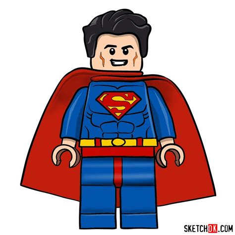 How to draw Superman LEGO minifigure - Sketchok easy drawing guides